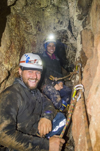 Mine explorers having fun in a tin mine in Truro, Cornwall