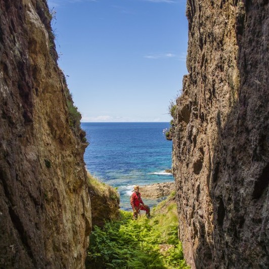 Cornish mine explorer exploring a mine near Sennen Cove