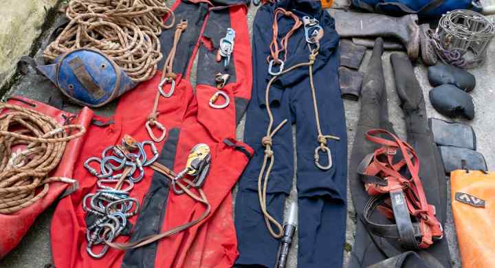 A Mine Explorer's huge amount of caving equipment on display